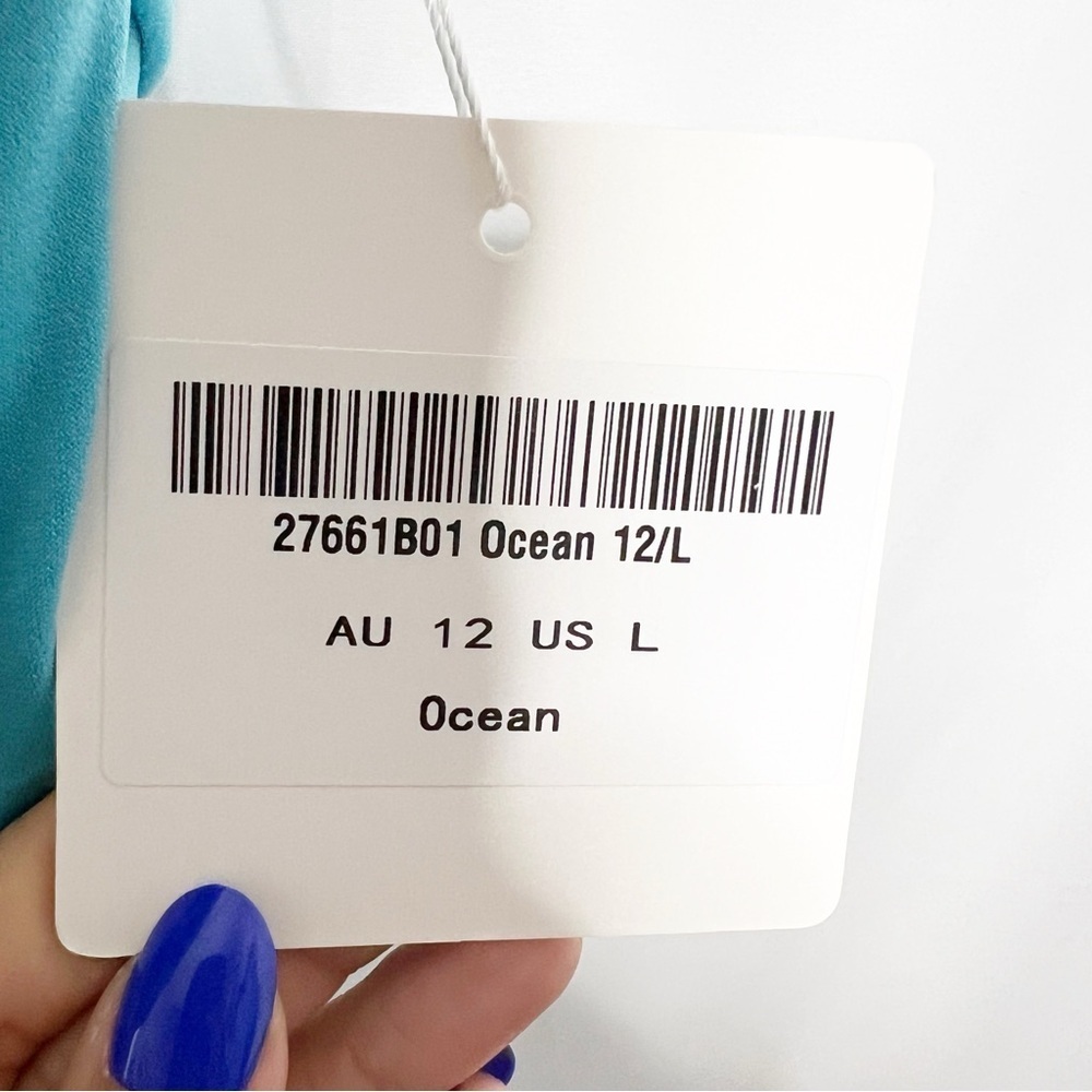 NEW with tags Selfie Leslie Shea Square Neckline Ocean Blue Ruched Dress Size L - Picture 7 of 9